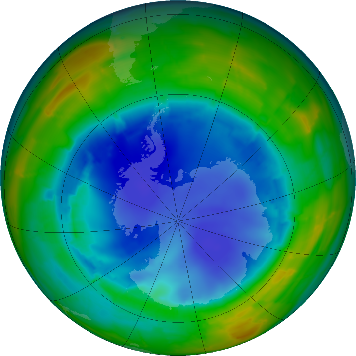 Antarctic ozone map for 14 August 2009